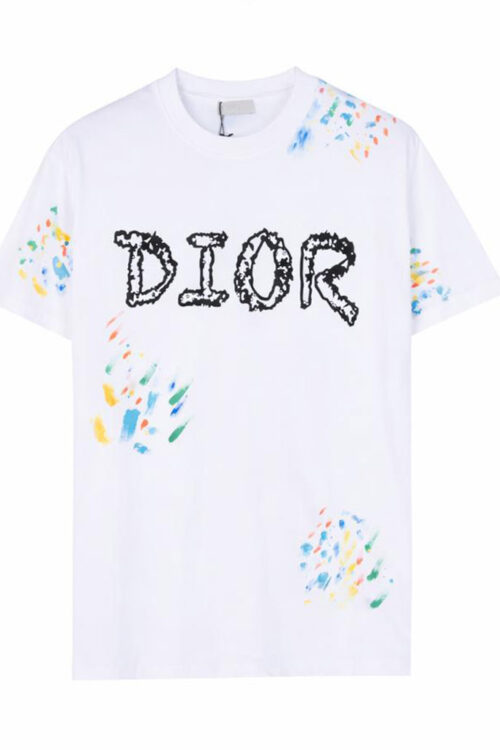 Dior Hand-Painted Logo Graffiti Floral Short-Sleeve T-Shirt