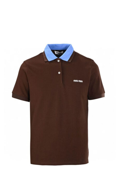 MIU MIU Cocoa/Periwinkle Piqué Polo Shirt
